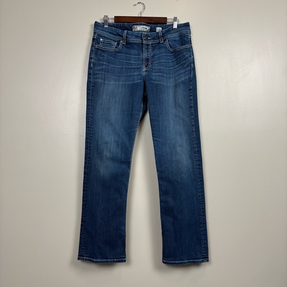 BKE Jeans Womens 32 Blue Harper Boot Cut Whiskered Five Pocket Zip Fly Denim